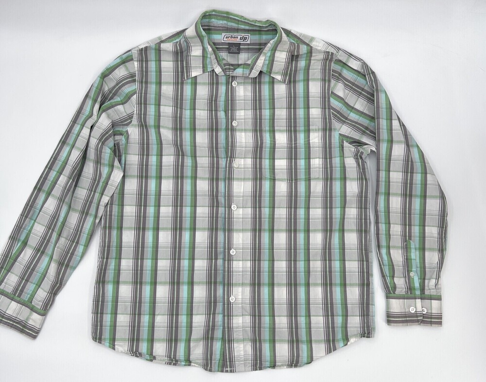 Urban Pipeline Shirt mens Large Green Plaid Long Sleeve Casual Pocket Button Up